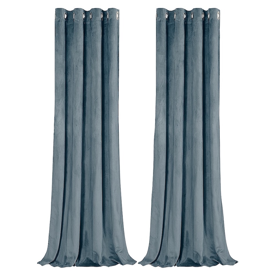 image 1 of Dusty Blue Velvet Blackout Eyelet Curtains - 46x54 Inch Drop - 2 Panel | Blue | One Size