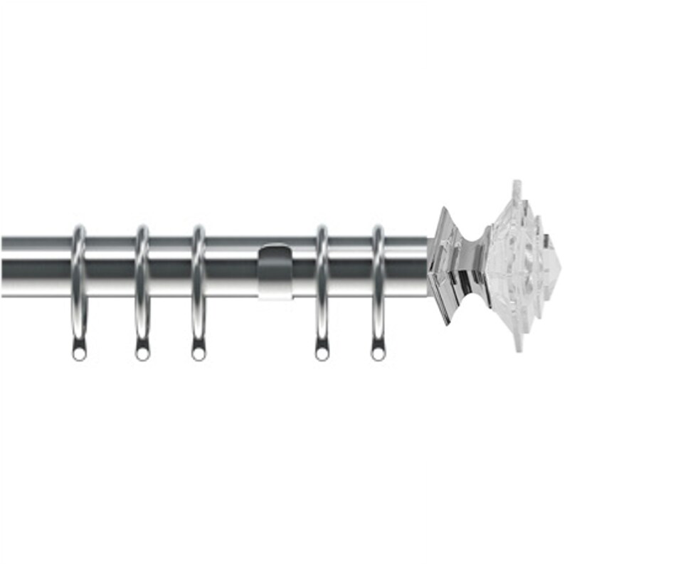 image 1 of 35mm Fixed Length Metal Curtain Pole Set Chrome Luxe Aztec Finial 85cm | Silver | Silver