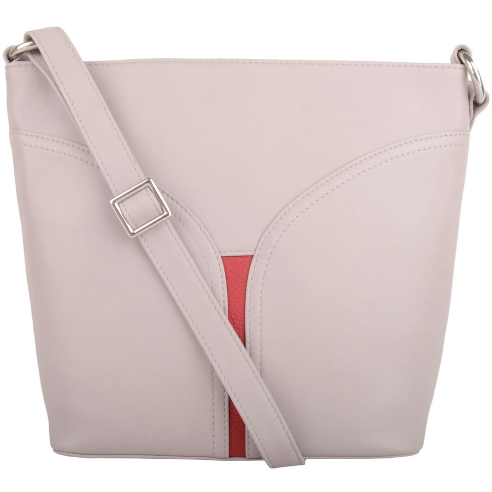 image 1 of Soft Genuine Leather Cross Body Shoulder Bag, Contrast Colour Panel White | Ivory