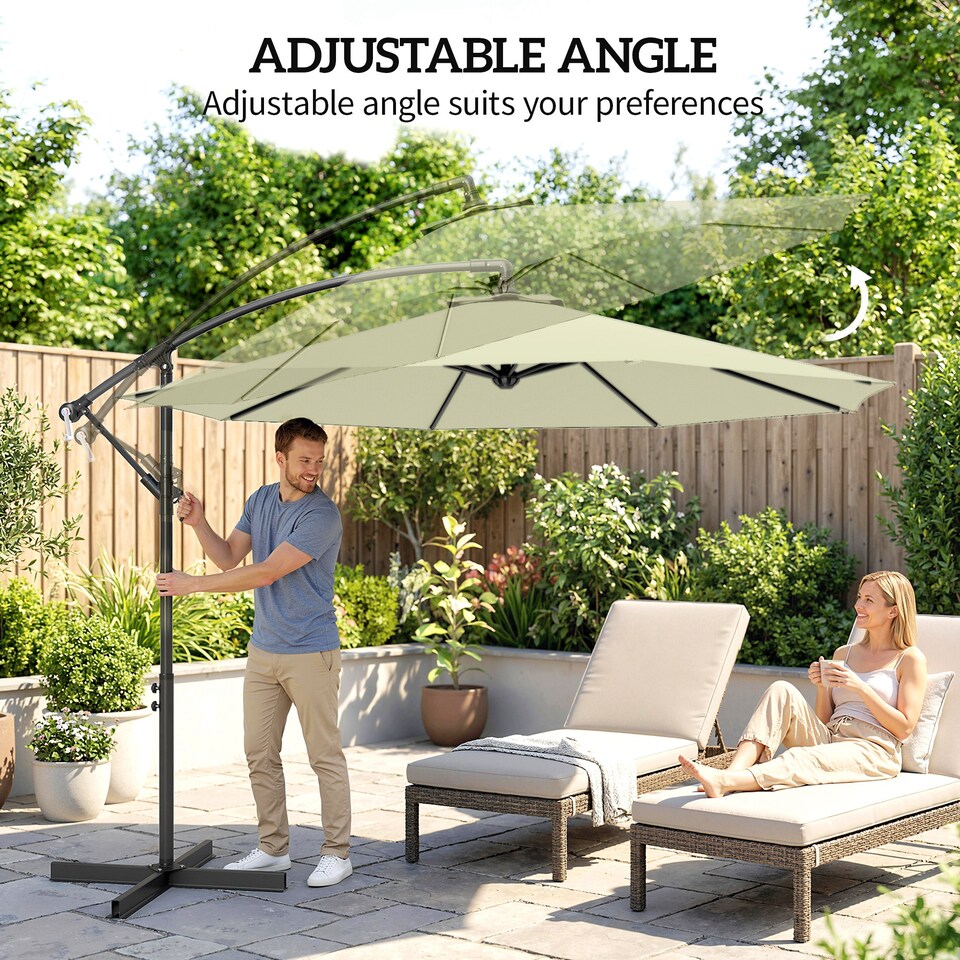 image 1 of Outsunny 3(m) Banana Parasol Cantilever Umbrella Garden | Cream | Beige | 3 m diameter