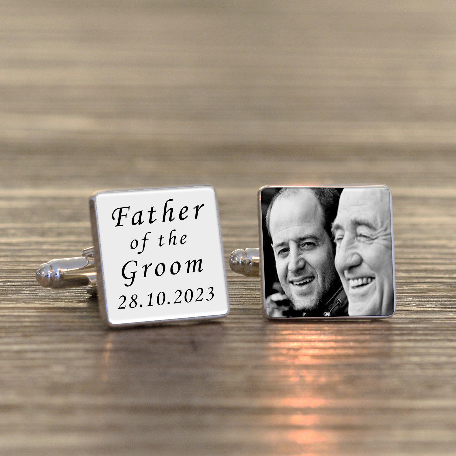 Personalised Father of the Groom Photo Upload Silver Finish Cufflinks for Dad