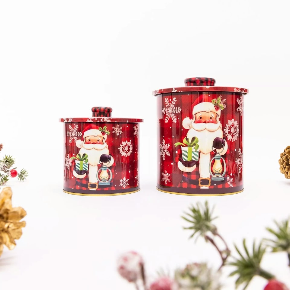image 1 of 2 Set Red Santa Christmas Tins