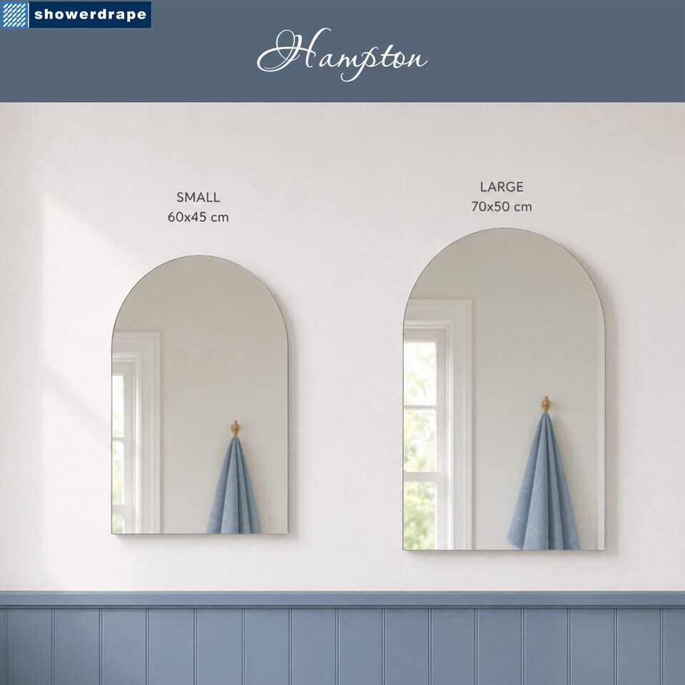 image 1 of Showerdrape Hampton Arched Oval Wall Mounted Frameless Bathroom Mirror 70 x 50cm | Chrome | Mirror | 1