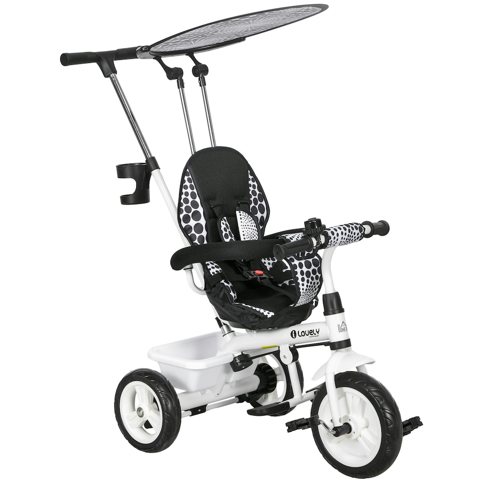 image 1 of HOMCOM 6 in 1 Kids Tricycle w/ Removable Handle for 1.5+ year, White