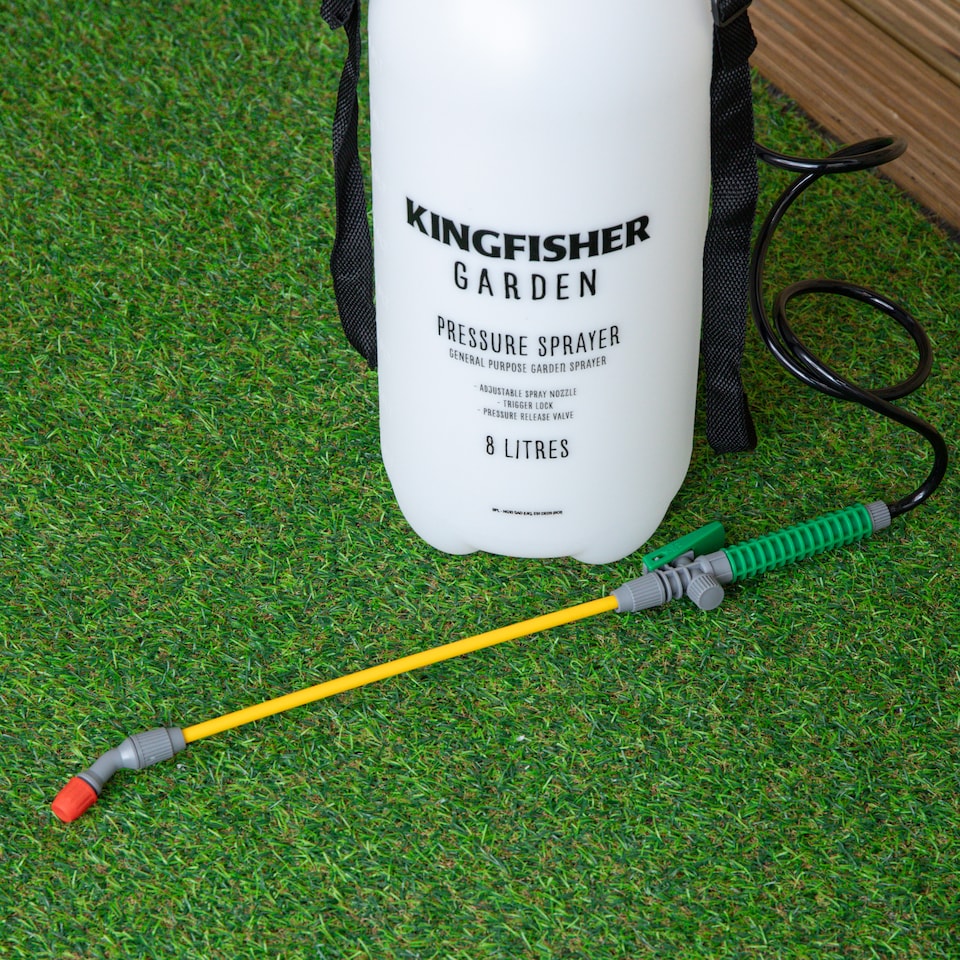 image 1 of 8 Litre Garden Pressure Sprayer with Shoulder Strap & Lance | White | White