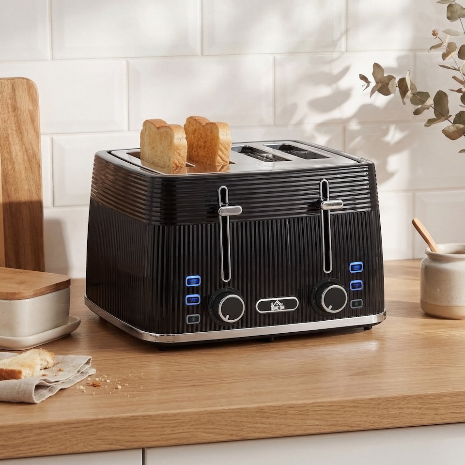 image 1 of HOMCOM 4 Slice Electric Toaster with 7 Browning Levels, 1860W, Black