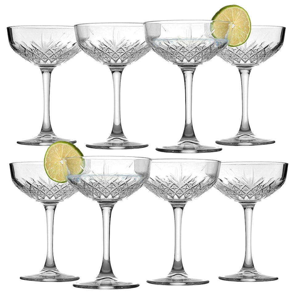 image 1 of 255ml Tall Stemmed Cocktail Coupe Glasses Set | Clear | 8