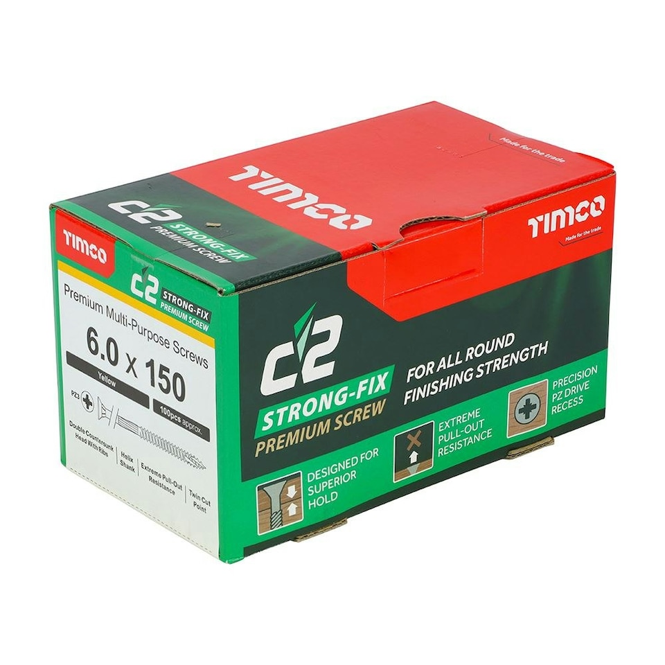image 1 of Timco - C2 Strong-Fix Multi-Purpose Premium Screws - PZ - Double Countersunk - Yellow (Size 6.0 x 150 - 100 Pieces)