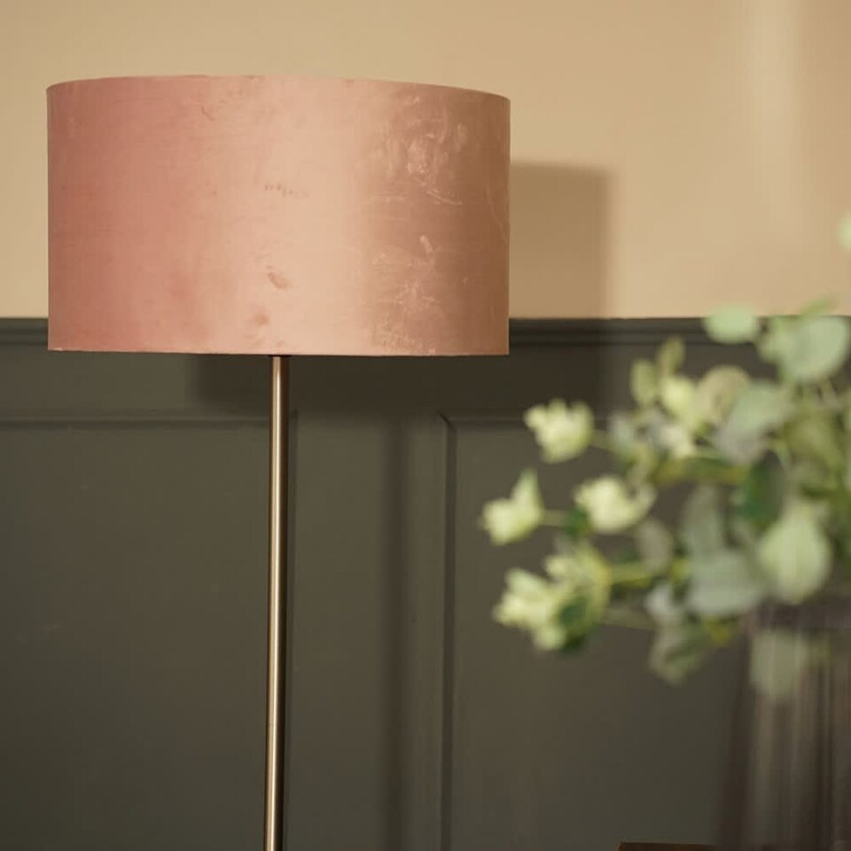 image 1 of ValueLights Tavel Brushed Chrome Floor Lamp Blush Pink Velvet Shade and Bulb