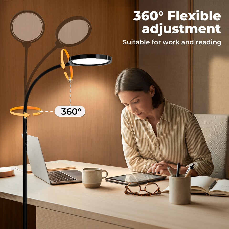 image 1 of Emitto LED Floor Lamp Dimmable Standing Reading Light Remote Control Black 12W