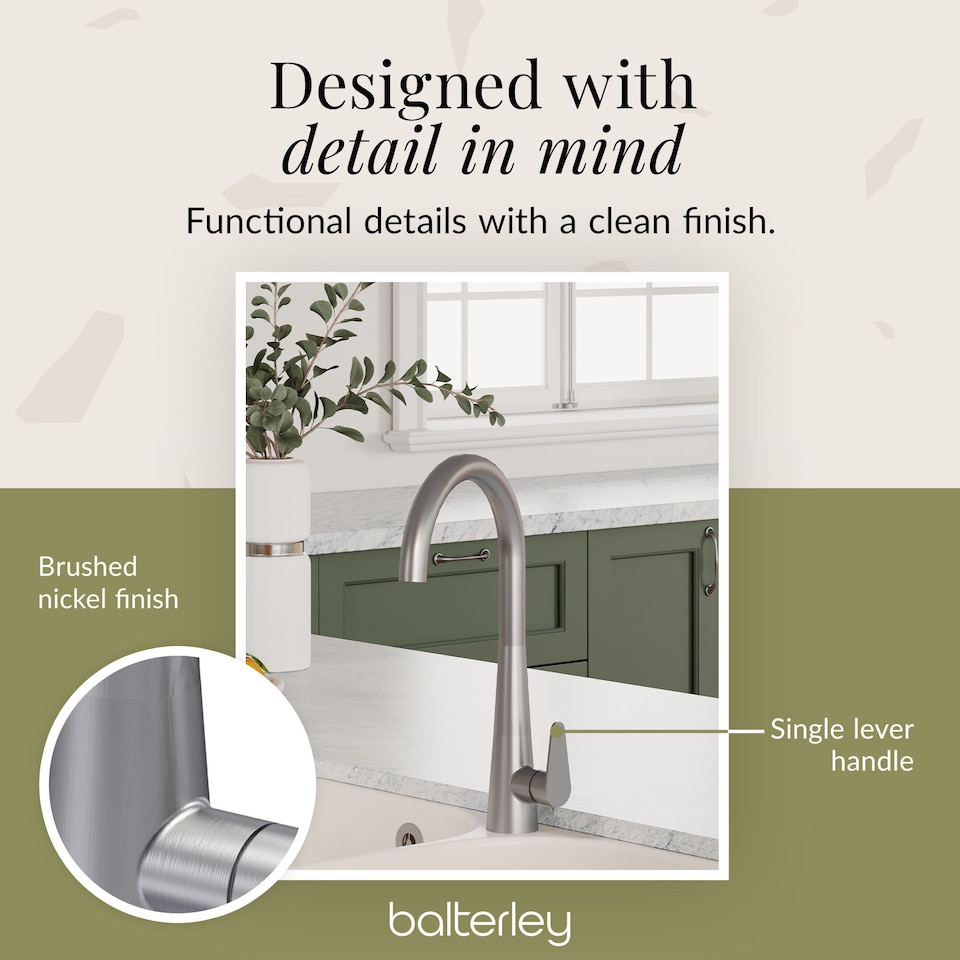 image 1 of Situla Kitchen Mono Mixer Tap Single Lever Brushed Nickel 398mm | Silver | Brushed Nickel | 1