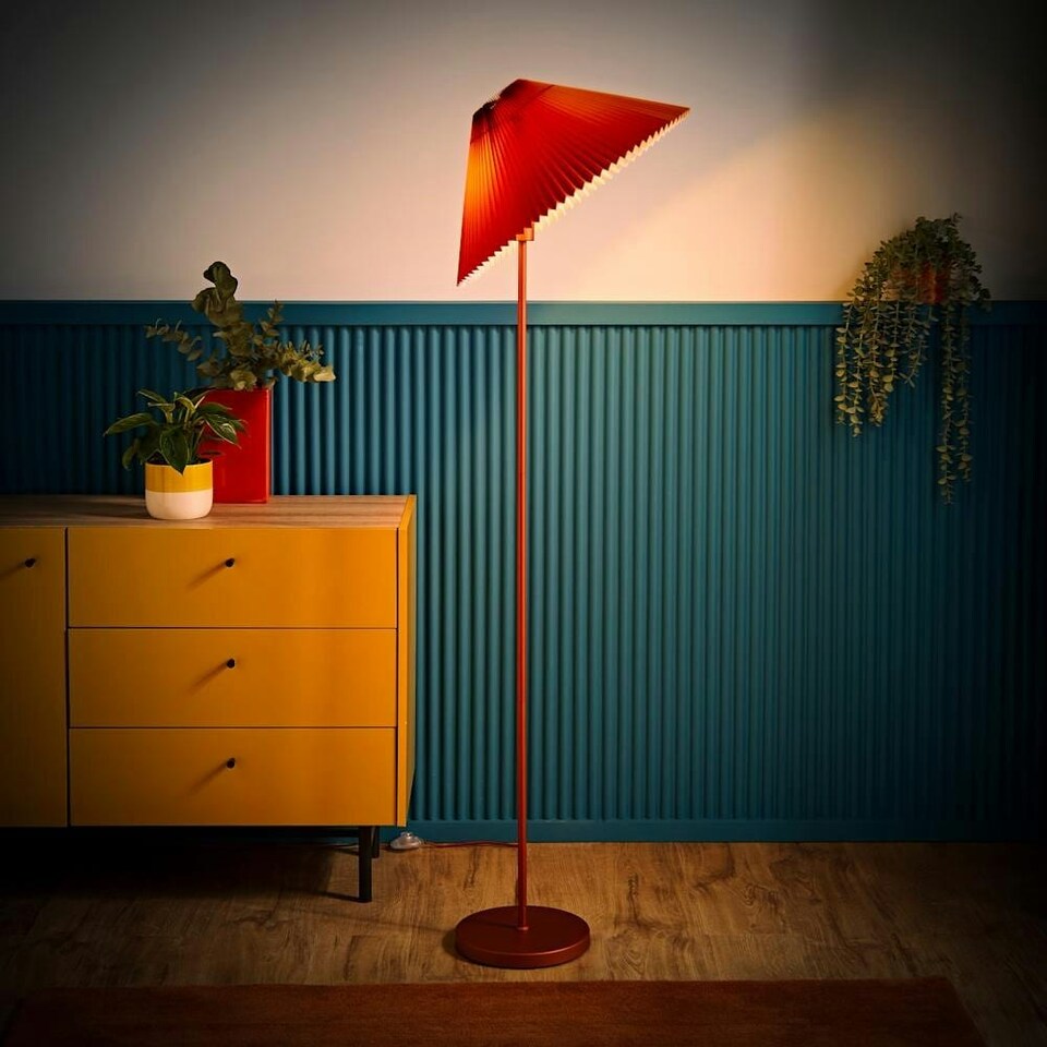 image 1 of ValueLights Akira Burnt Orange Pleated Shade Freestanding Floor Lamp | Orange
