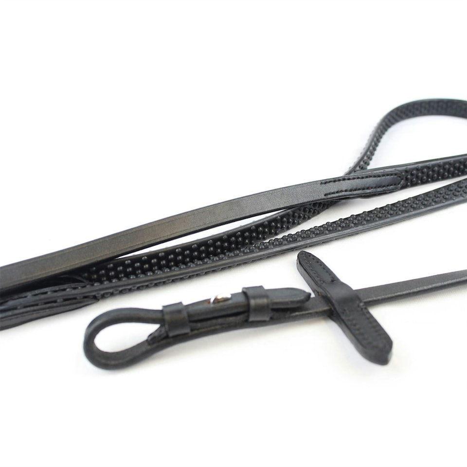 Gallop Equestrian Leather Flexi Rubber Billet Reins With Nylon Core Black | Size: Cob
Colour: Black