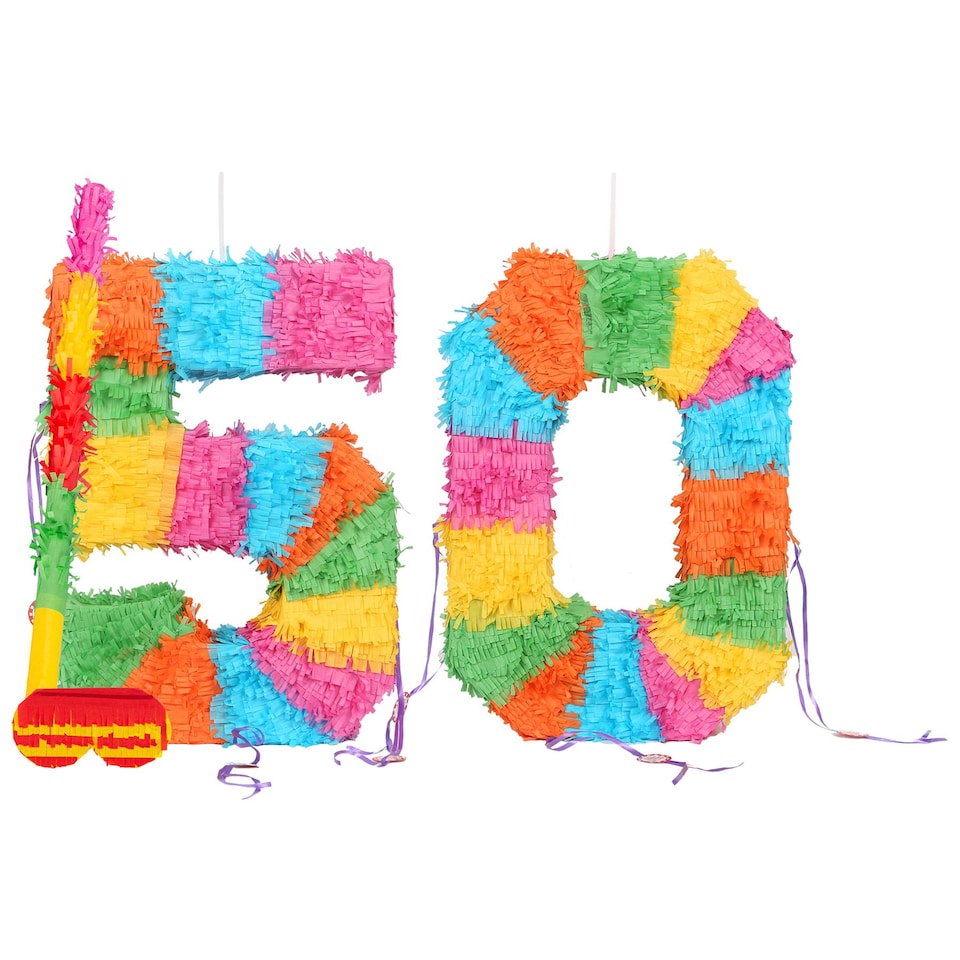 image 1 of Fax Potato Fax Potato Pinata Set with Stick & Blindfold - 50th Birthday / Anniversary - Rainbow