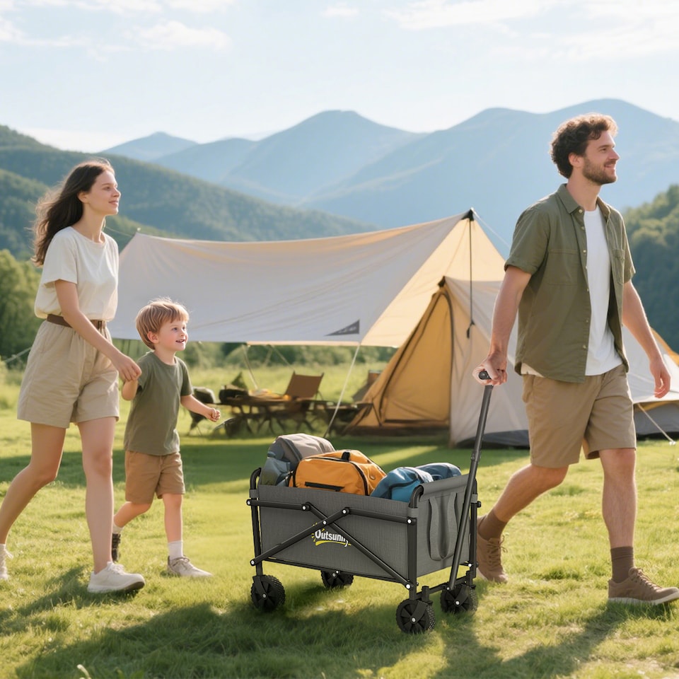 image 1 of Outsunny 62L Festival Trolley, 60kg Heavy Duty Folding Trolley Cart, Grey | Grey