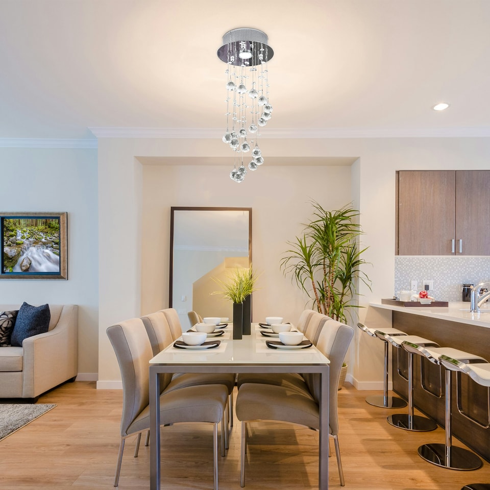 image 1 of HOMCOM Crystal Ceiling Light Chandelier Spiral Rain Drop Pendant Lamp Metal