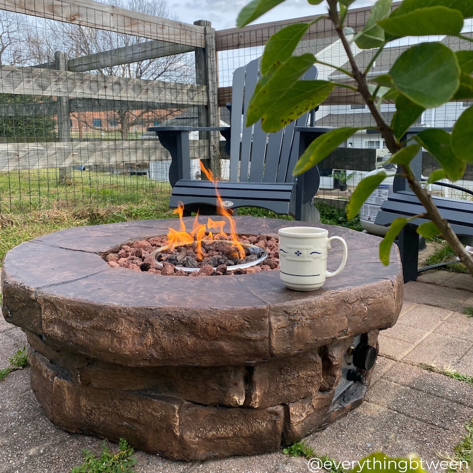 image 1 of Teamson 94cm Round Gas Fire Pit Table with Slate Top & Lava Rocks