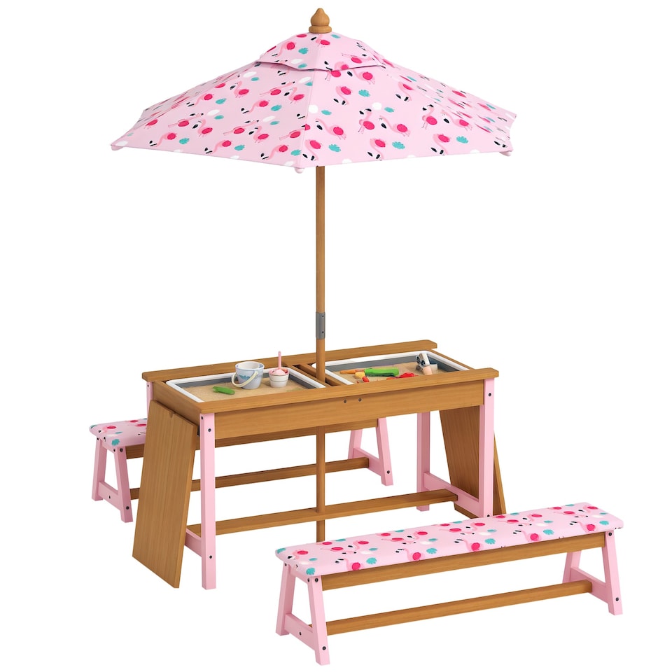 image 1 of AIYAPLAY Kids Picnic Table, Wooden Children Garden Table and Bench Set, Pink Pink