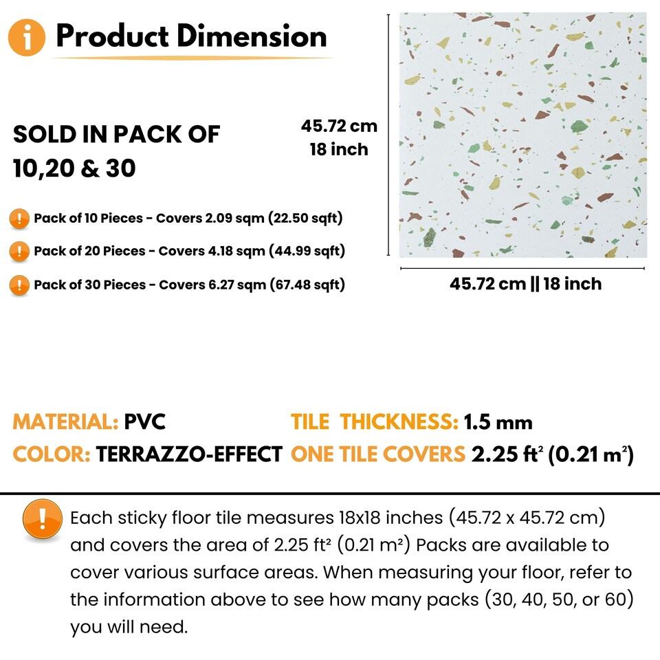 image 1 of NOVECRAFTO Vinyl Floor Tiles Self Adhesive – 18x18in Peel and Stick Large Square Flooring for Kitchen, Bathroom & Living Room – White Grey Terrazzo Effect White | 6.27 sqm