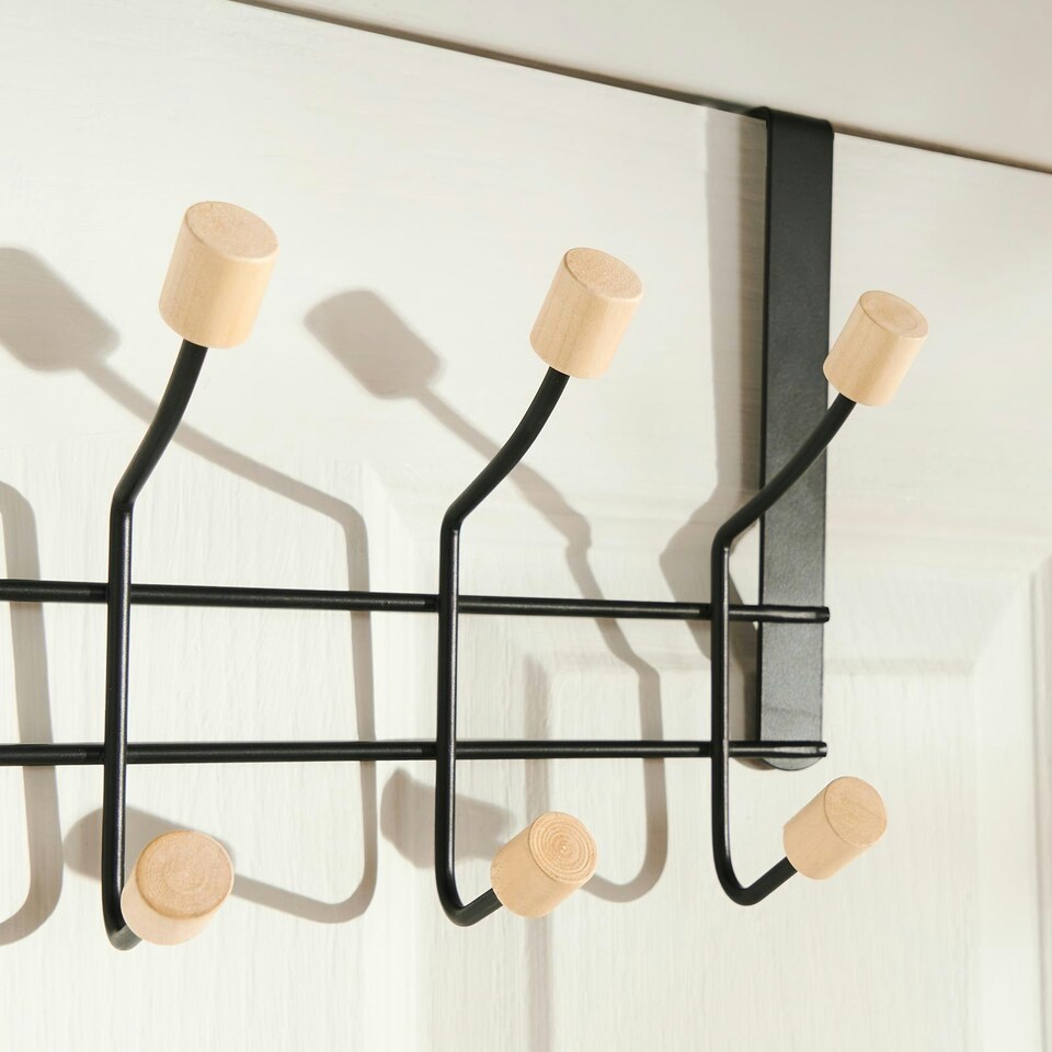 image 1 of OHS Over Door 10 Hooks Coat Hanger Wood Organiser Space Saving Home Storage Rail