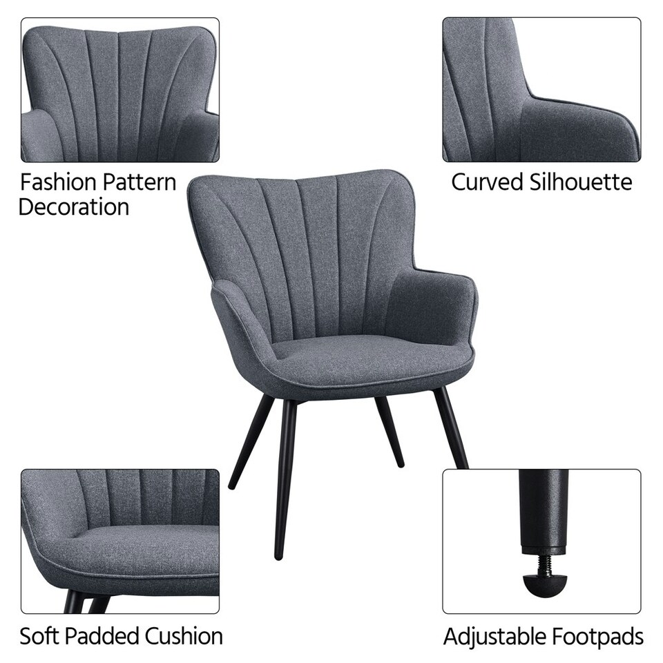 image 1 of Yaheetech Modern Pleated Curved Back Fabric Accent Chair Grey