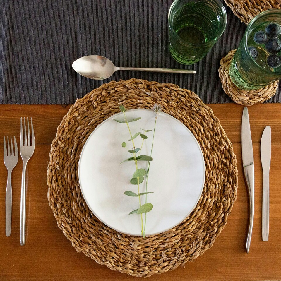 image 1 of Argon Tableware 12 Piece Round Woven Seagrass Placemats & Coasters Set Brown