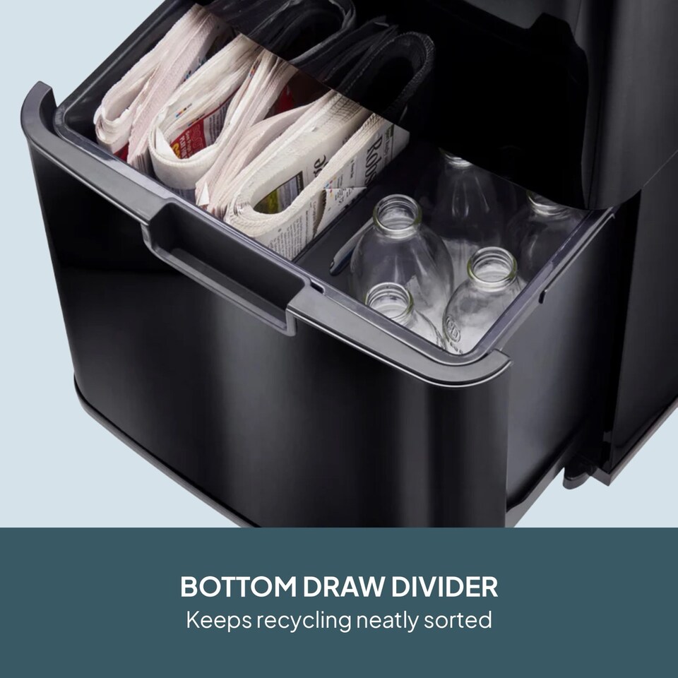 image 1 of Cooks Professional Recycling Sensor Bin 75L with Dual Compartments & Food Caddy | Black | Black