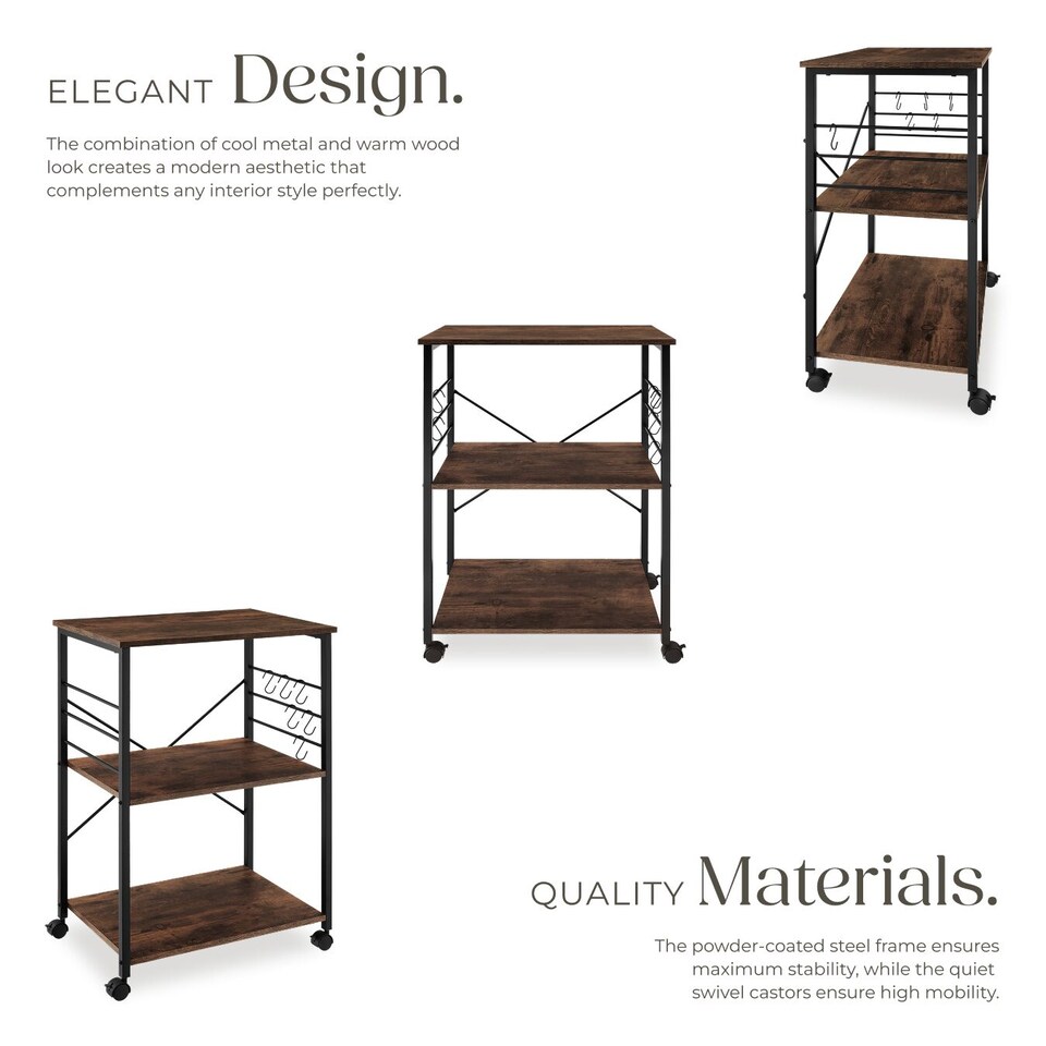 image 1 of Drinks Trolley Rugby - 3 shelves, 4 castors with parking brake | Brown | Industrial wood dark, rustic | 65,50 x 45,50 x 88,50 cm | 1