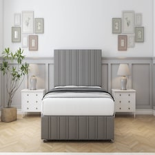 Sloomy Langston Pewter Dumfries Divan Bed With Mattress 2 Drawers Footend With 26" Strutted Headboard & 12" Matching Footboard 5' King | Grey | Pewter | King | 1
