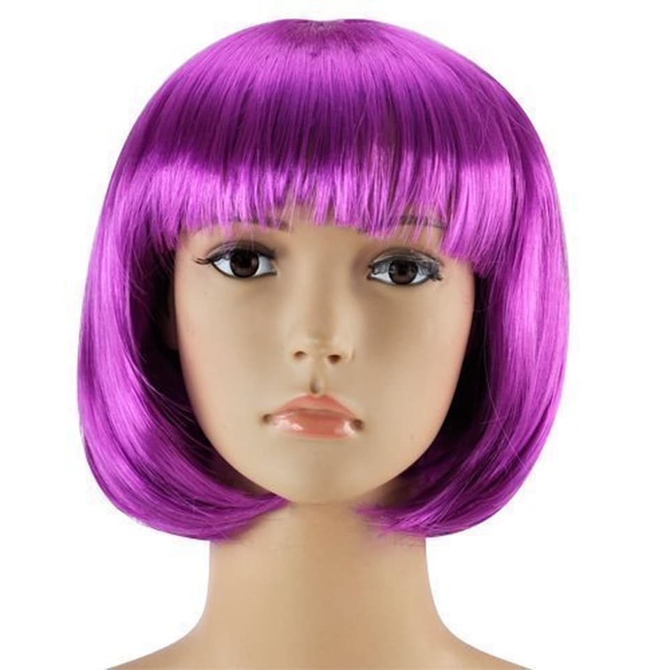Women's Short Bob Cut Wig Straight Synthetic Hair Fancy Dress Costume Party Wig Elasticated Cap Reusable Soft Hairpiece Various Colours