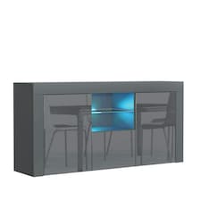 Grey TV Unit 145cm Gloss Doors Free LED Modern Media Cabinet | Grey | One Size | 1