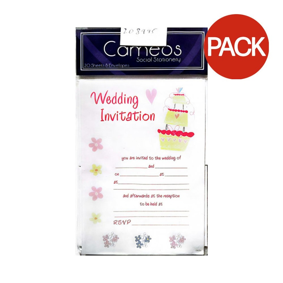 Cameos Cake Wedding Invitation (Pack of 20) - White/Pink/Yellow - One Size