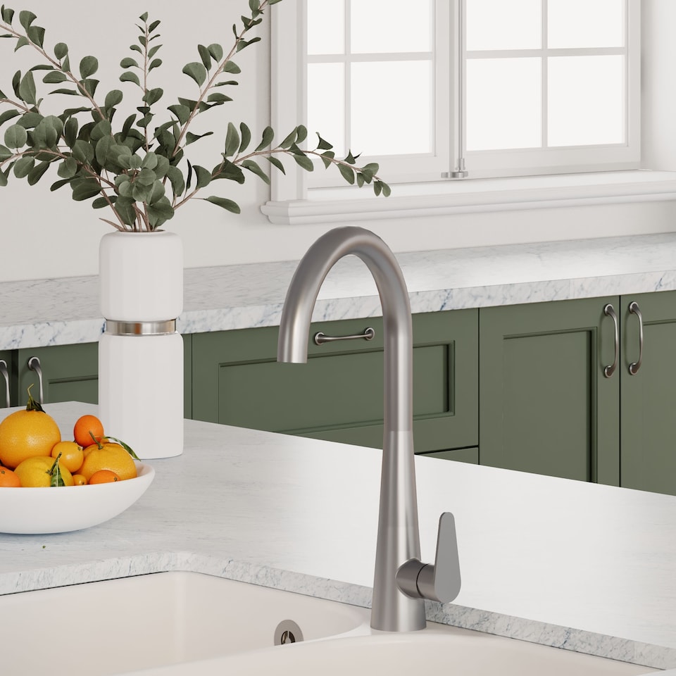 image 1 of Situla Kitchen Mono Mixer Tap Single Lever Brushed Nickel 398mm | Silver | Brushed Nickel | 1