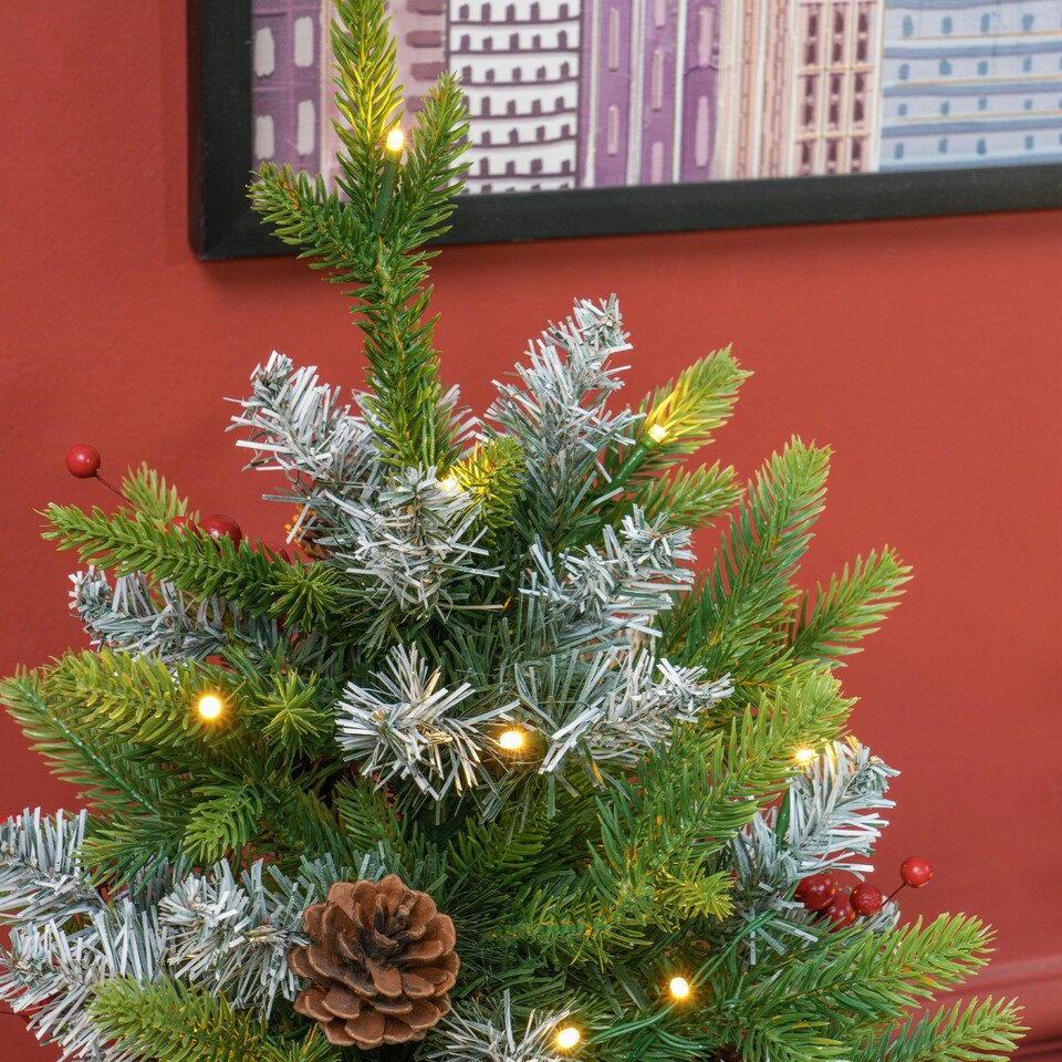 image 1 of HOMCOM 2 Pieces 2' Prelit Artificial Tabletop Christmas Trees, LED Display