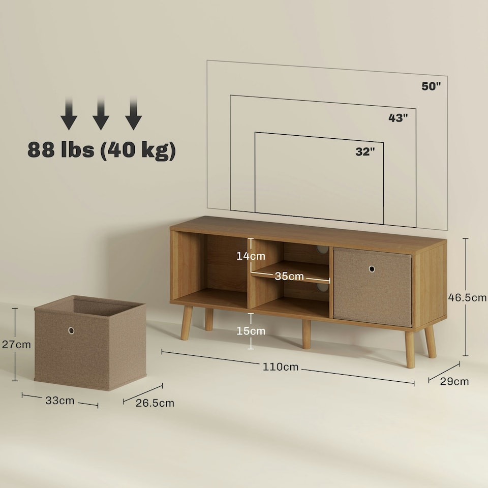 image 1 of HOMCOM Modern TV Cabinet Stand w/ Shelves & Drawers, Bedroom Brown