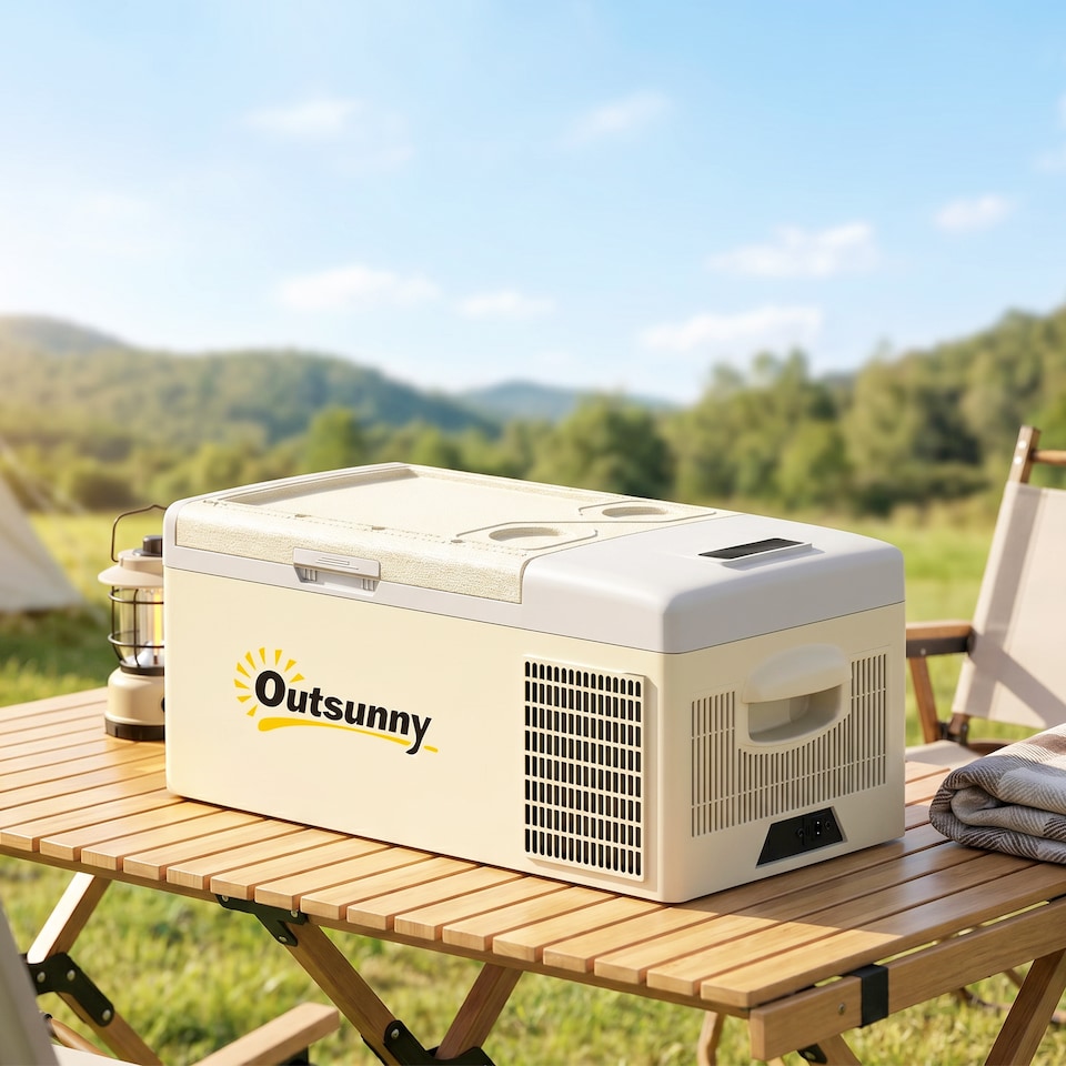 image 1 of Outsunny 16L Car Refrigerator Fridge Freezer, 12/24V DC and 100-240V AC, Khaki
