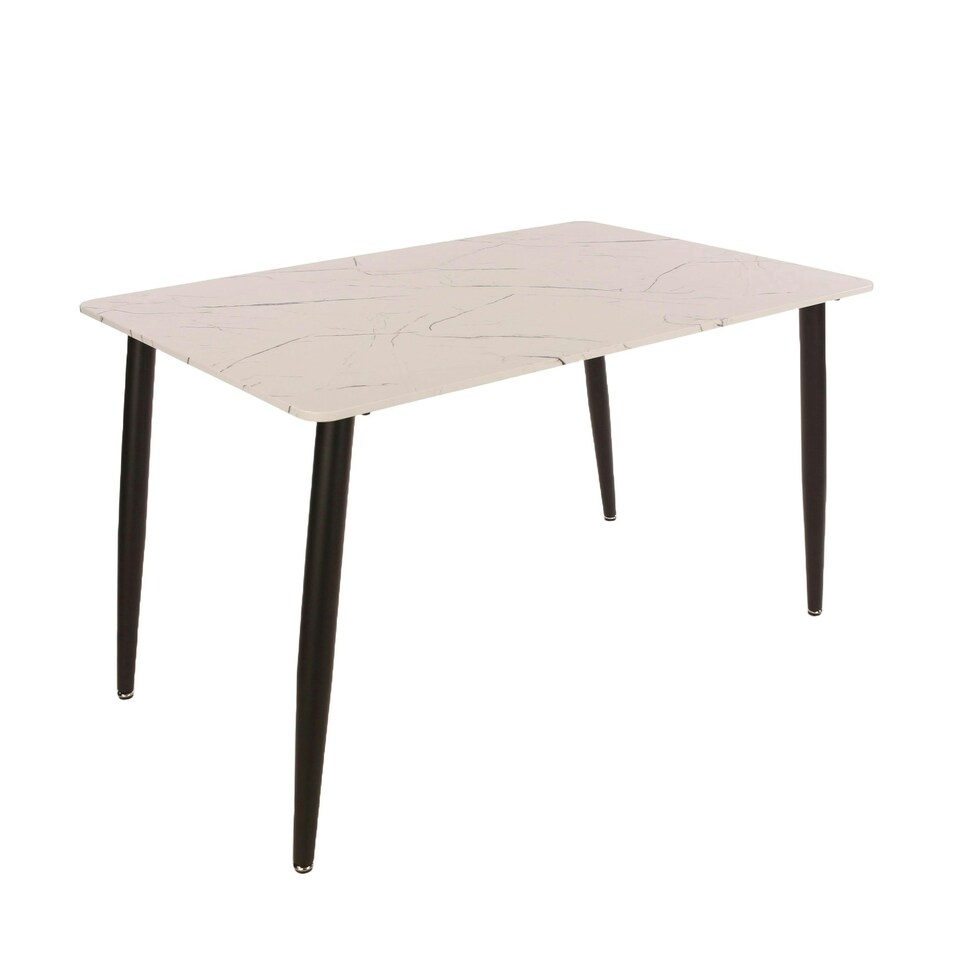 image 1 of Aspen Rectangular Dining Table with White Marble Effect Top and 4 Stone Grey Upholstered Fabric Chairs - Modern Dining Set | White | White | 1