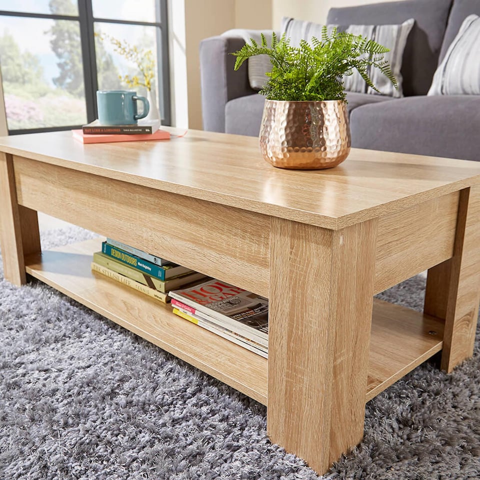 image 1 of Wooden Coffee Table With Lift Up Top Storage Area and Magazine Shelf | Brown