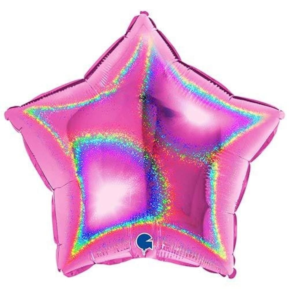 image 1 of Glitter Holographic Fuchsia Hot Pink Star Shape Foil Helium Balloon 46cm / 18 in