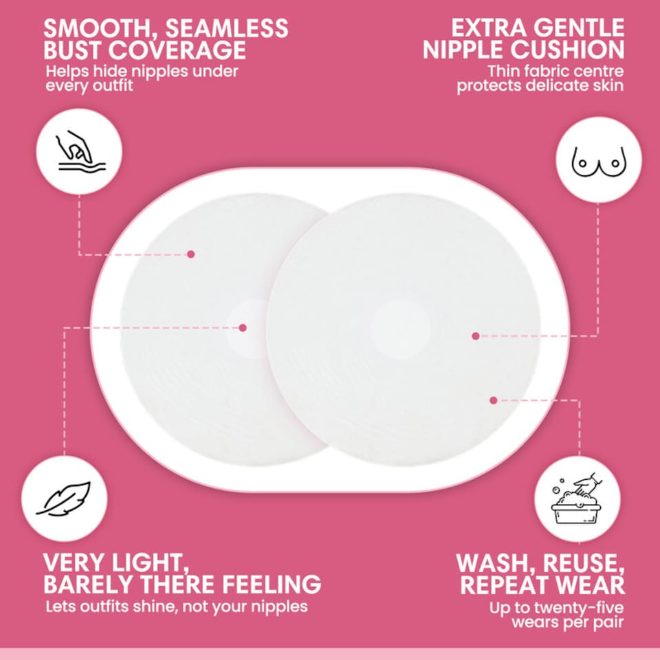 image 1 of Booby Tape Reusable Silicone Nipple Covers with Added Fabric for Extra Protection and Comfort, Smooth and Seamless Under Any Clothing, Washable and Latex Free, Up to 25 Uses, Clear