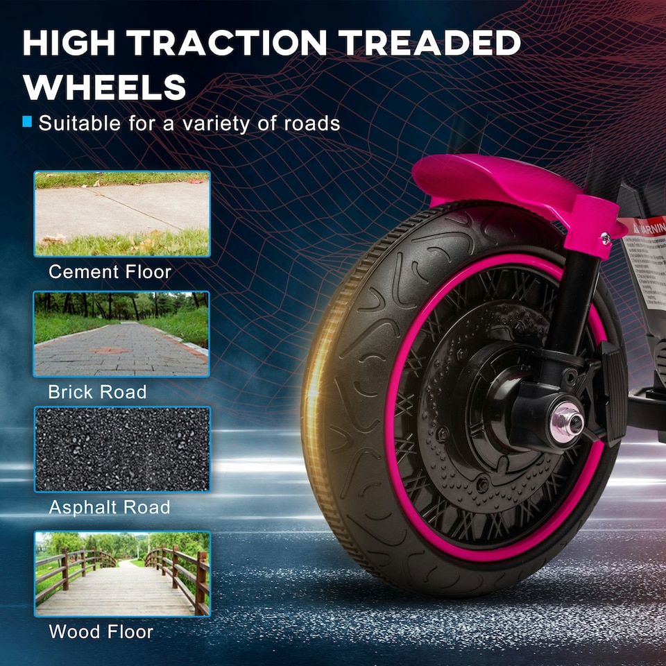 image 1 of HOMCOM 6V Electric Motorbike with Training Wheels, One-Button Start - Pink