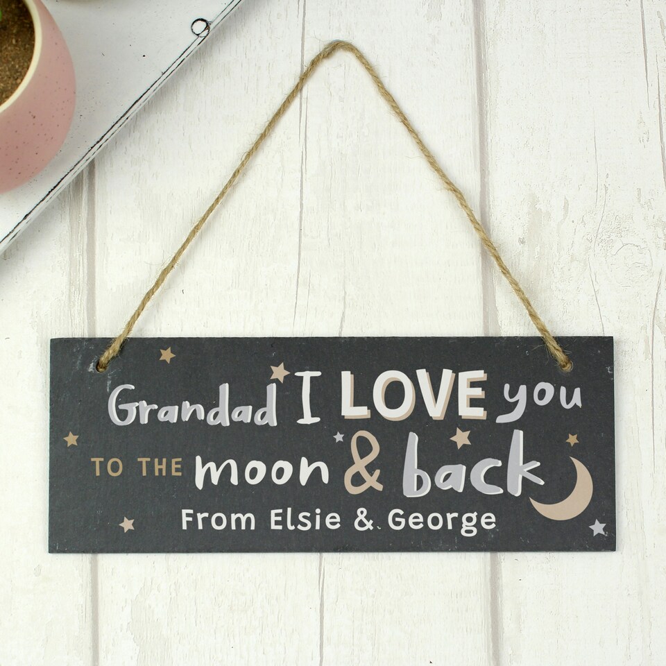 image 1 of Personalised To the Moon and Back Hanging Slate Plaque