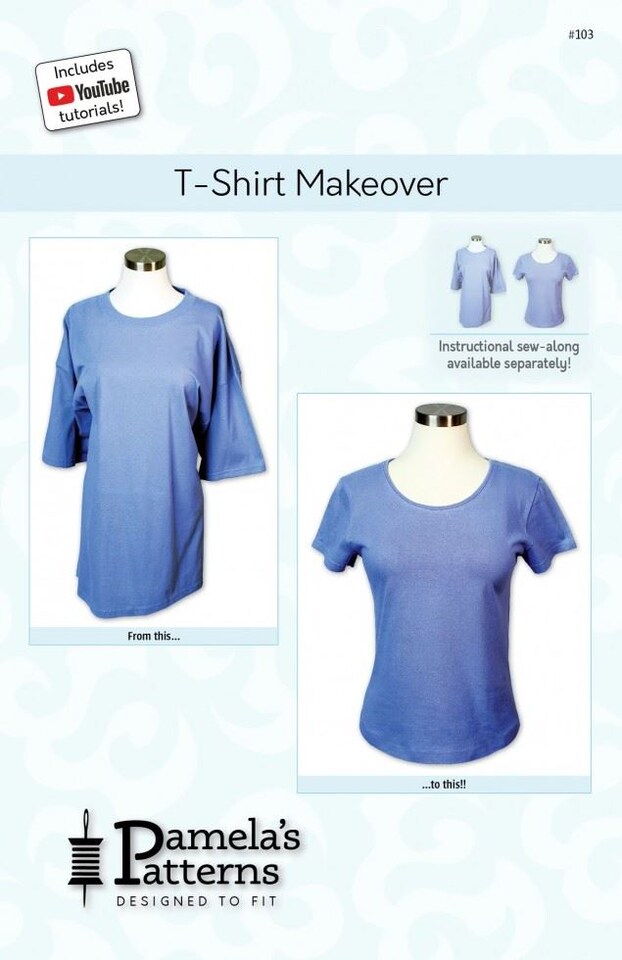 image 1 of Pamelas Patterns T Shirt Makeover Paper Sewing Pattern – Women’s Accessories & Tops, Sizes XS–XL, Easy