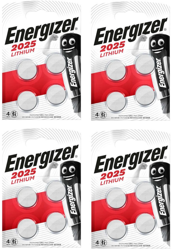 Energizer 2025 Lithium Batteries - Pack of 16 (4 x 4 pack)