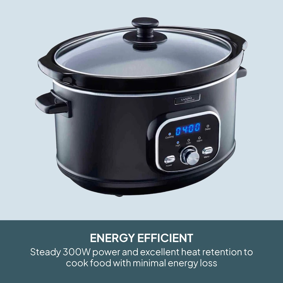 image 1 of Cooks Professional 6.5L Digital Slow Cooker with Lid, Removable Bowl & 3 Heat Settings | Black | Black