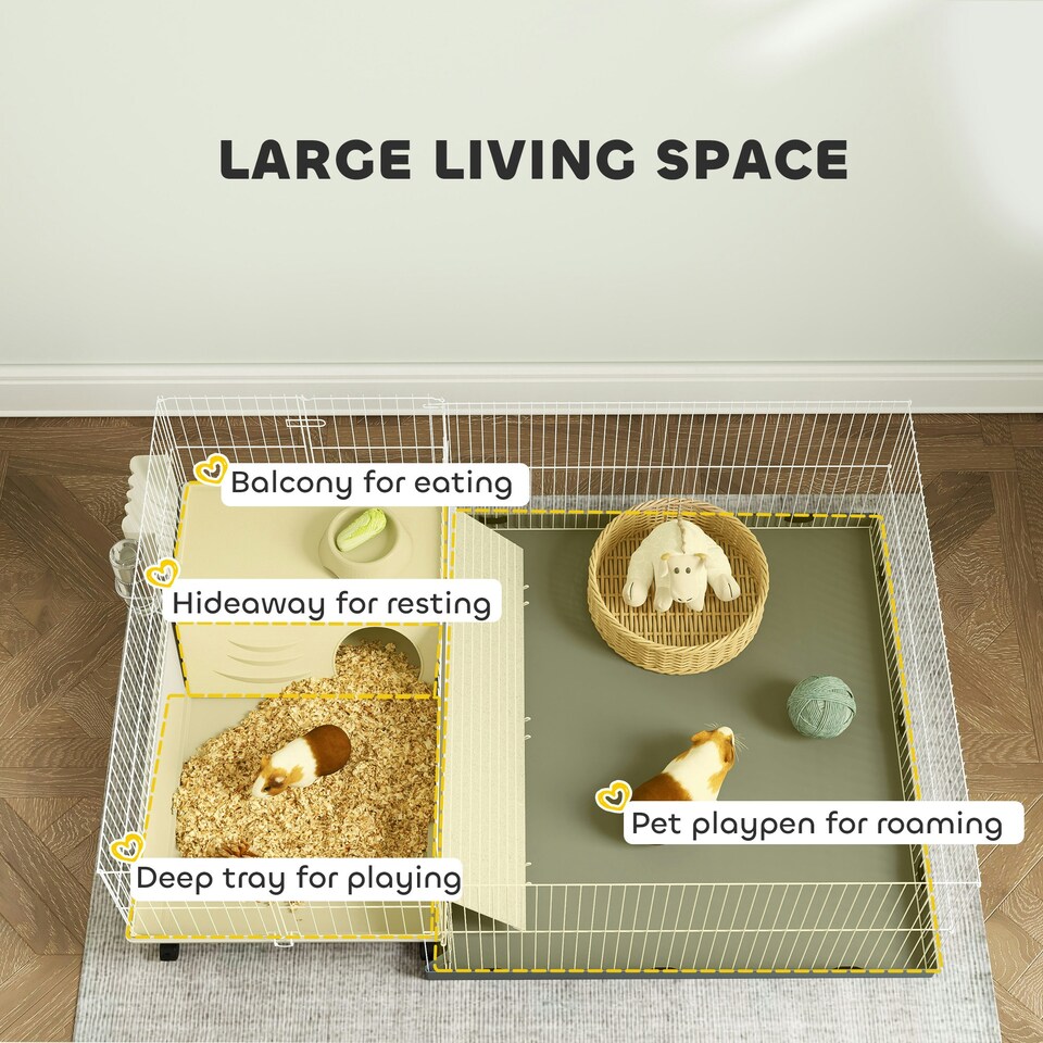 image 1 of PawHut Small Animal Cage, Guinea Pig Cage with Removable Pet Playpen, Beige