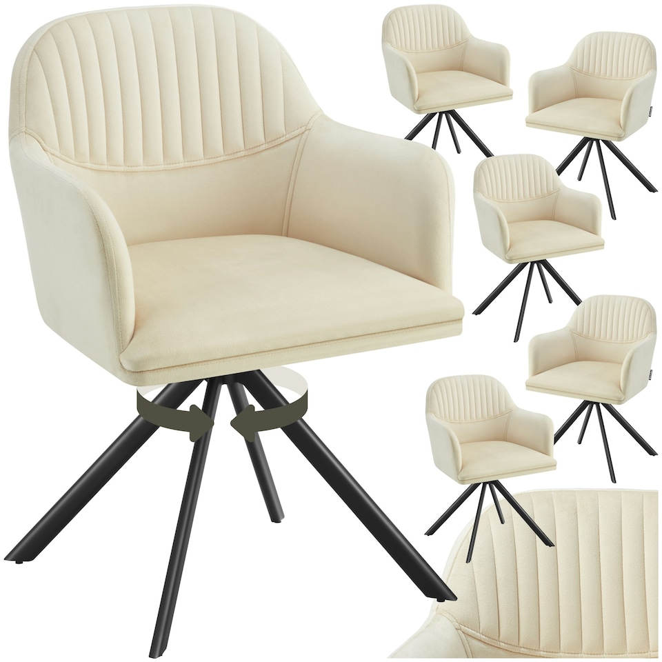 image 1 of Lounge Armchair Living Room Accent Chair 360 Swivel Slim Steel Legs Velvet Fabric - Set of 6 Cream | Cream/Black