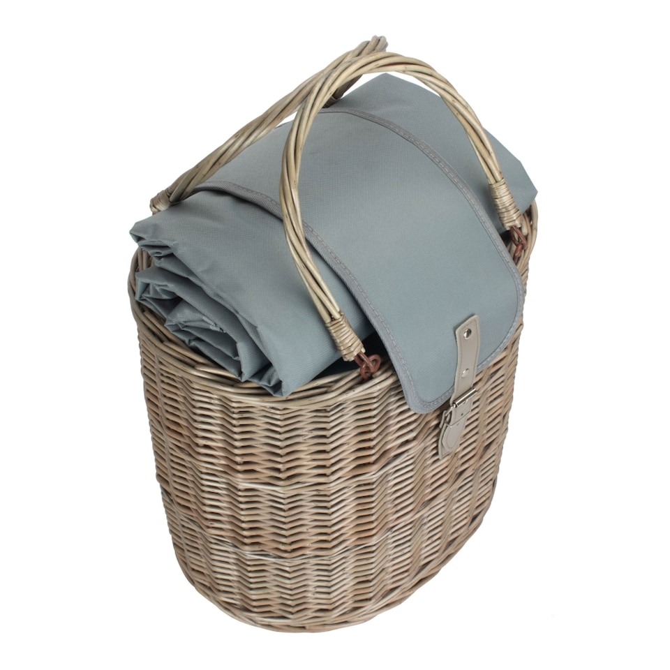 image 1 of Wicker Oval Grey Fitted Cool Bag Drinks Picnic Basket