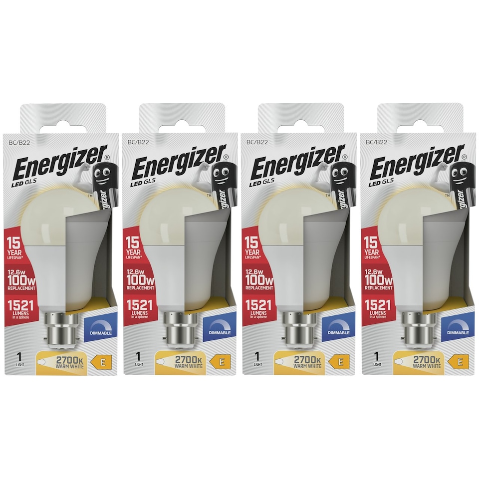 image 1 of Energizer LED GLS B22 1521lm 12.6W 2700K (Warm White) Dimmable Light Bulb - Pack of 4
