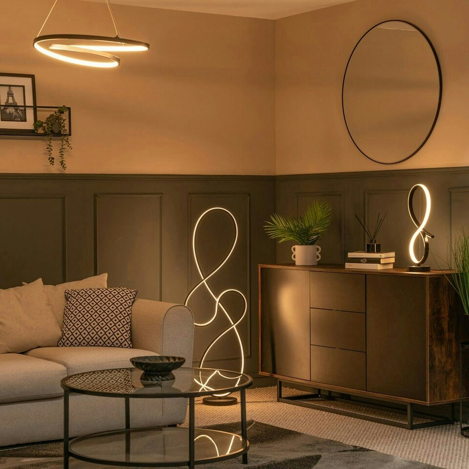 image 1 of ValueLights Infinity Black Swirl Integrated LED Floor Lamp